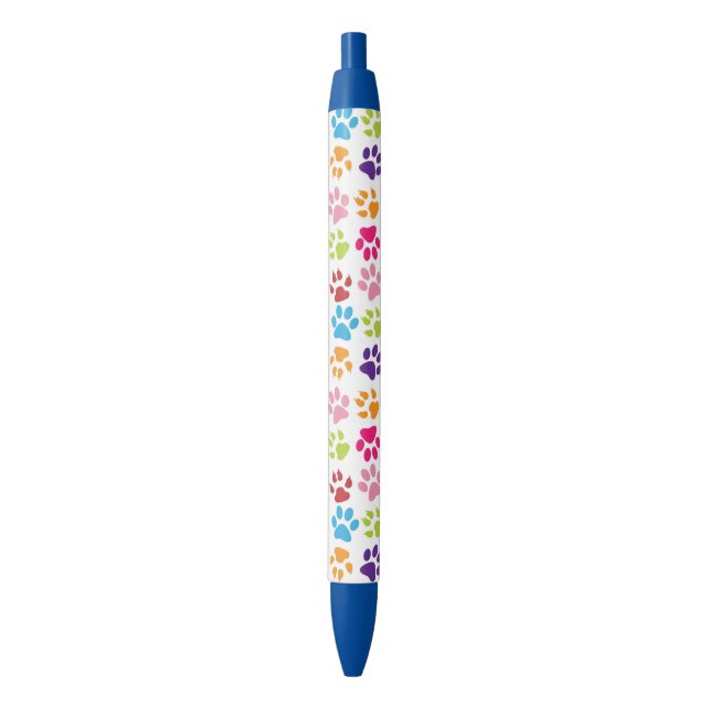 Colourful Paw Prints Pattern Black Ink Pen (Front Vertical)