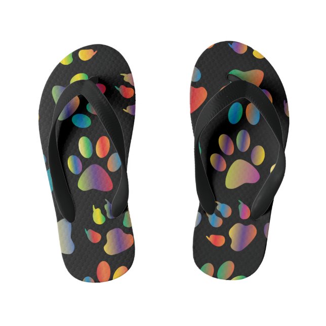 Colourful Paw Prints Pattern (Black) Kid's Flip Flops (Footbed)
