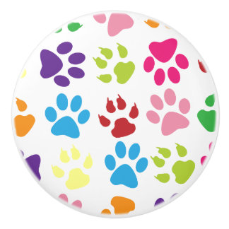 Colourful Paw Prints Pattern Ceramic Knob