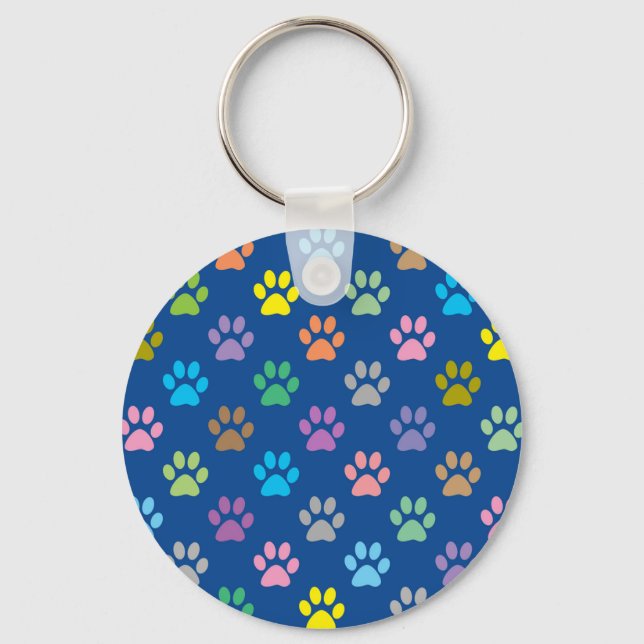 Colourful paw prints pattern keychain (Front)