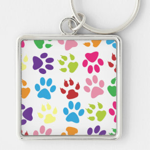 Colourful Paw Prints Pattern Keychain