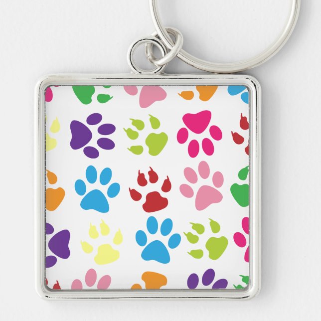Colourful Paw Prints Pattern Keychain (Front)