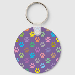 Colourful paw prints pattern keychain
