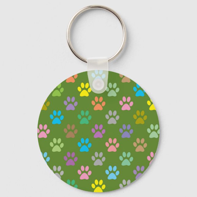 Colourful paw prints pattern keychain (Front)