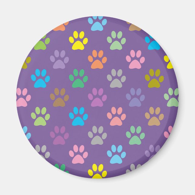Colourful paw prints pattern magnet (Front)