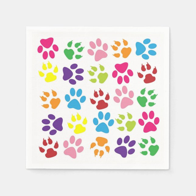 Colourful Paw Prints Pattern Napkin (Front)