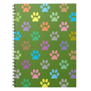 Colourful paw prints pattern notebook