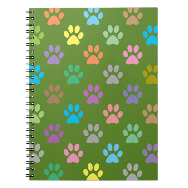 Colourful paw prints pattern notebook (Front)