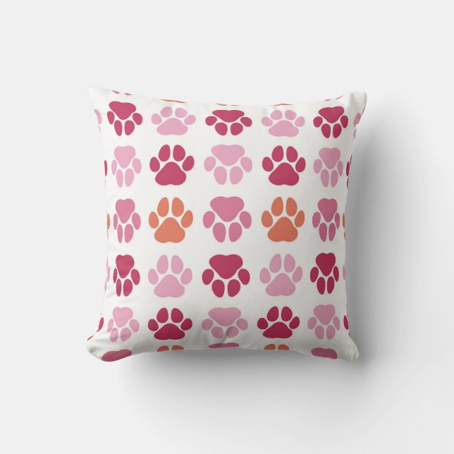 Colourful Paw Prints Pattern Throw Pillow (Front)