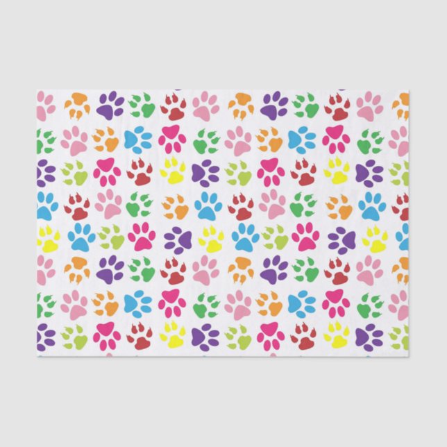 Colourful Paw Prints Pattern Tissue Paper (Front)