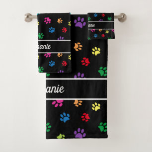 Colourful Paw Prints Personalized Bath Towel Set
