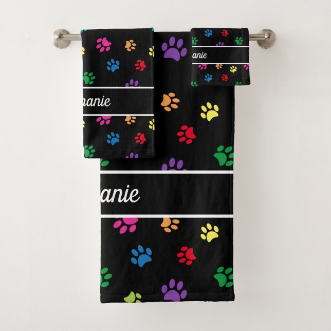 Colourful Paw Prints Personalized Bath Towel Set (Insitu)