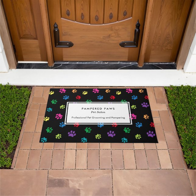 Colourful Paw Prints Professional Pet Salon Doormat (Outdoor)