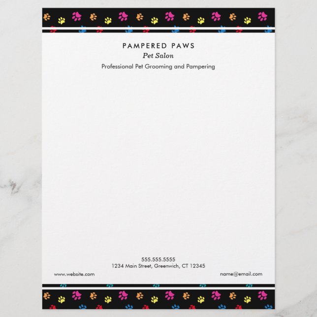 Colourful Paw Prints Professional Pet Salon Letterhead (Front)