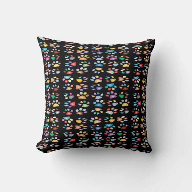 Colourful paw prints throw pillow (Front)