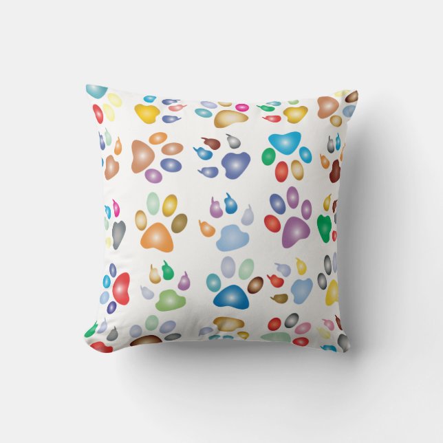 colourful paw prints throw pillow (Front)