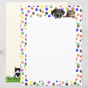 Colourful Paw Prints with Dog and Cat 8.5 x 11