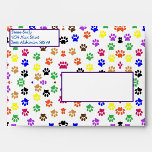 Colourful Paw Prints with Dog and Cat Envelope