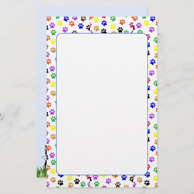 Colourful Paw Prints with Dog and Cat Stationery (Front/Back)