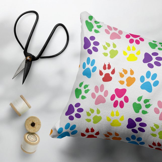 Colourful Paws, Dog Paws, Cat Paws Accent Pillow (Creator Uploaded)