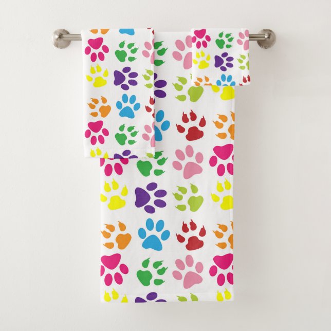Colourful Paws, Dog Paws, Cat Paws Bath Towel Set (Insitu)