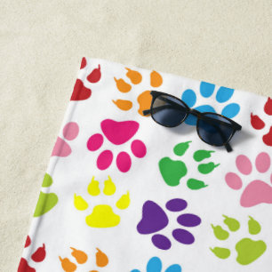 Colourful Paws, Dog Paws, Cat Paws Beach Towel