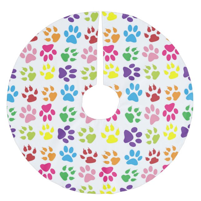 Colourful Paws, Dog Paws, Cat Paws Brushed Polyester Tree Skirt (Front)