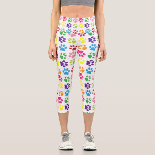 Colourful Paws, Dog Paws, Cat Paws Capri Leggings