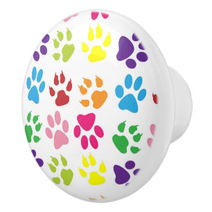 Colourful Paws, Dog Paws, Cat Paws Ceramic Knob