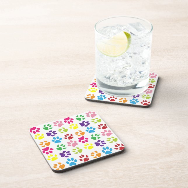 Colourful Paws, Dog Paws, Cat Paws Coaster (Right Side)