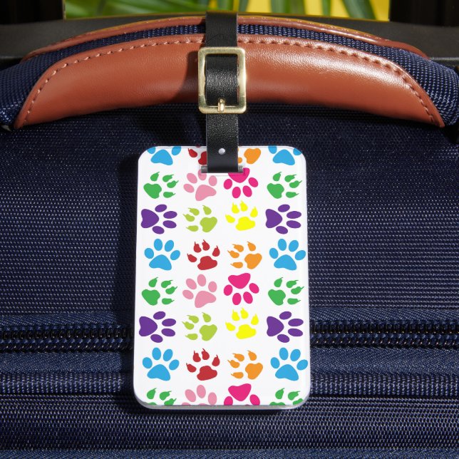 Colourful Paws, Dog Paws, Cat Paws Luggage Tag (Front Insitu 2)
