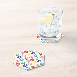 Colourful Paws, Dog Paws, Cat Paws Paper Coaster
