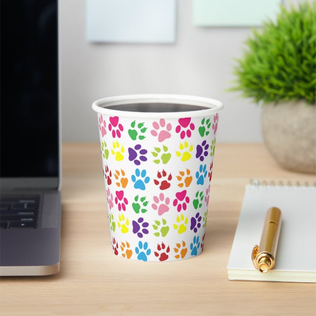 Colourful Paws, Dog Paws, Cat Paws Paper Cups (Insitu)