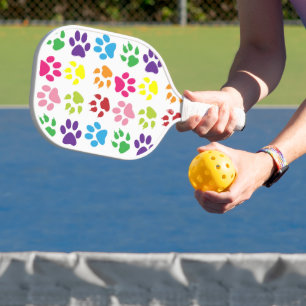 Colourful Paws, Dog Paws, Cat Paws Pickleball Paddle