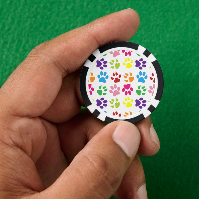Colourful Paws, Dog Paws, Cat Paws Poker Chips (Hand)