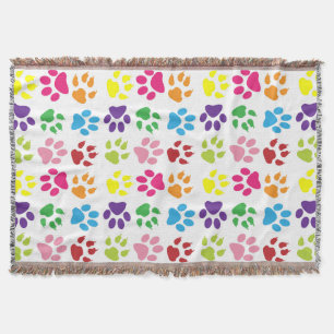 Colourful Paws, Dog Paws, Cat Paws Throw Blanket