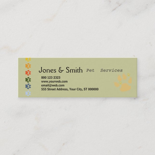 Colourful Paws DOGS  Cats Rainbow Pets Mini Business Card (Front)