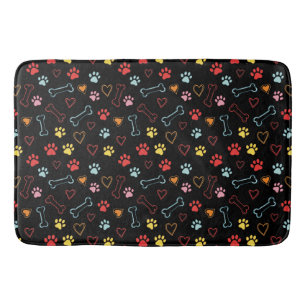 Colourful Paws, Hearts & Bones Doodle Bath Mat
