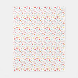 Colourful Paws, Hearts & Bones Doodle Fleece Blanket