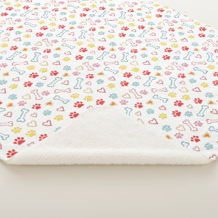 Colourful Paws, Hearts & Bones Doodle  Sherpa Blanket