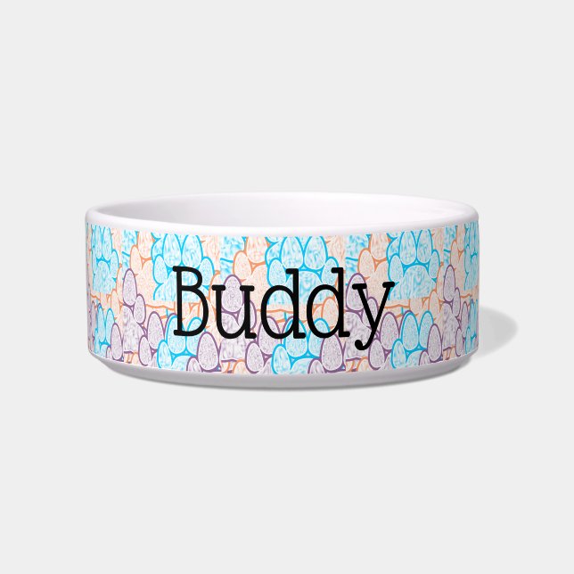 Colourful Paws Illusion Any Name Dog Bowl (Front)