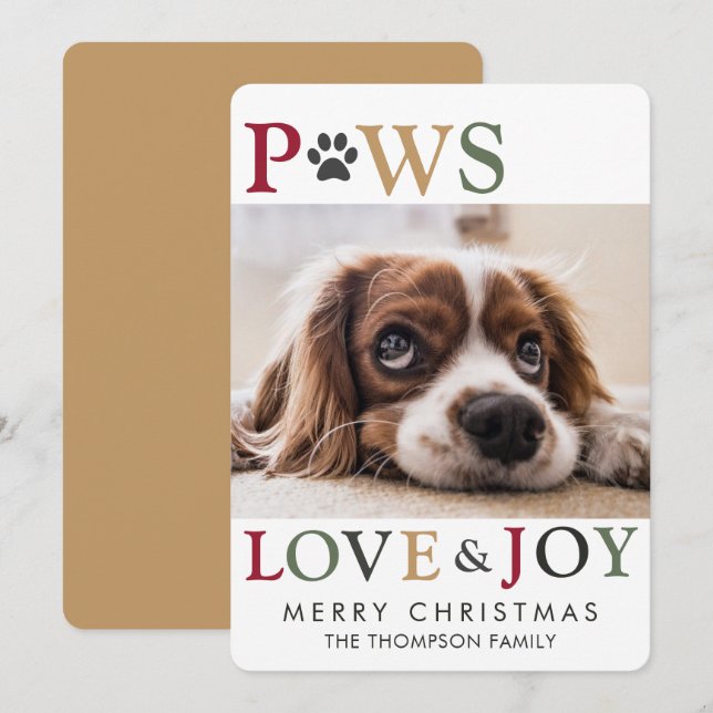 Colourful Paws Love Joy Pet Photo Holiday Card (Front/Back)