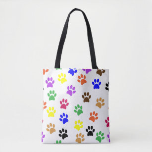 Colourful Paws Pattern Dog Lover Animal Lover Cat Tote Bag