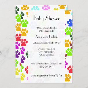 Colourful Paws, Paw Pattern, Dog Paws, Baby Shower Invitation