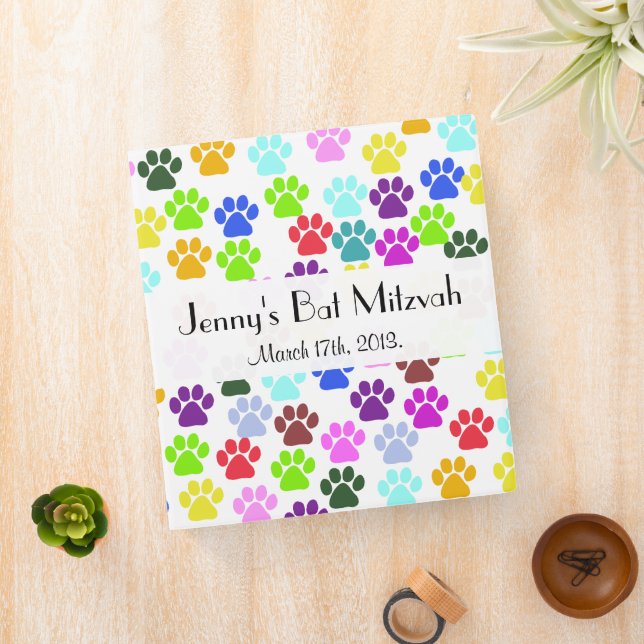 Colourful Paws, Paw Pattern, Dog Paws, Bat Mitzvah Binder (In Situ)