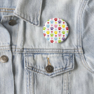 Colourful Paws, Paw Pattern, Dog Paws, Paw Prints 2 Inch Round Button