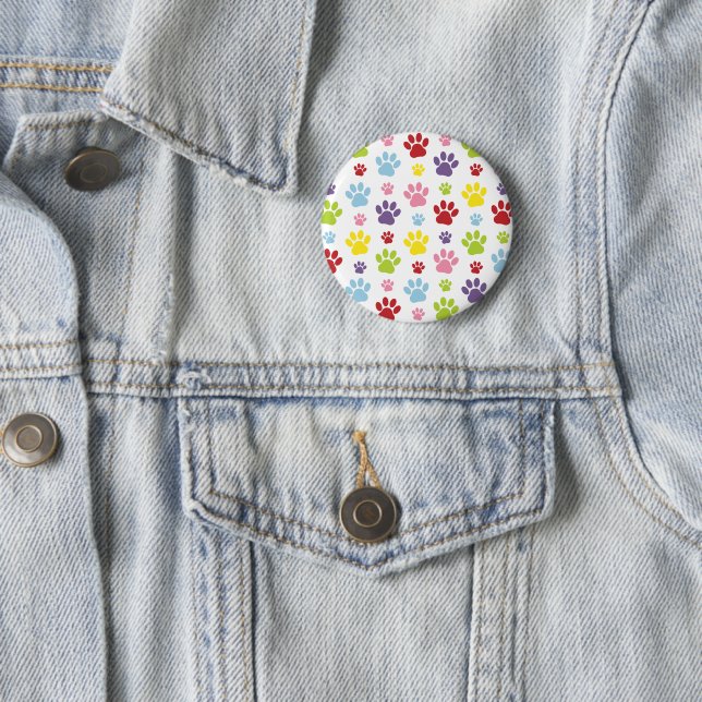 Colourful Paws, Paw Pattern, Dog Paws, Paw Prints 2 Inch Round Button (In Situ)