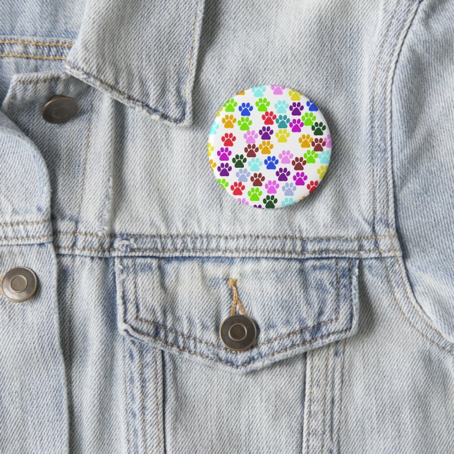 Colourful Paws, Paw Pattern, Dog Paws, Paw Prints 2 Inch Round Button (In Situ)