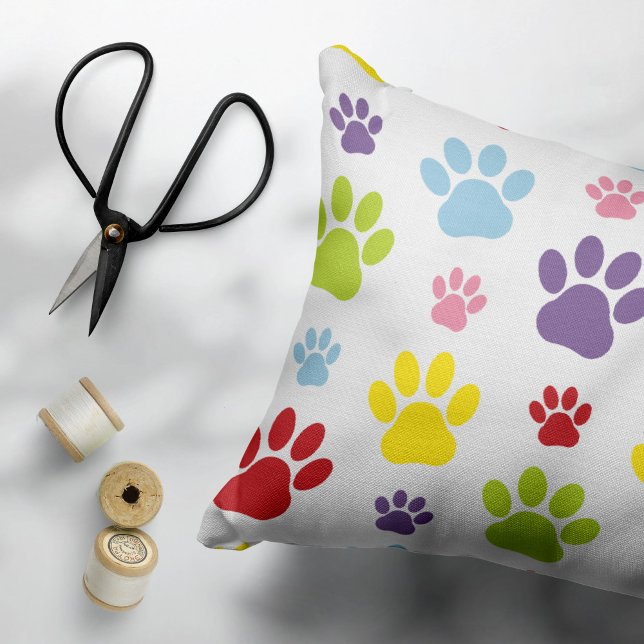 Colourful Paws, Paw Pattern, Dog Paws, Paw Prints Accent Pillow (Creator Uploaded)