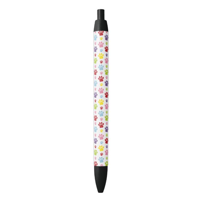 Colourful Paws, Paw Pattern, Dog Paws, Paw Prints Black Ink Pen (Front Vertical)
